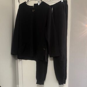 Black Long Sleeve Top and Jogger Scrub Set